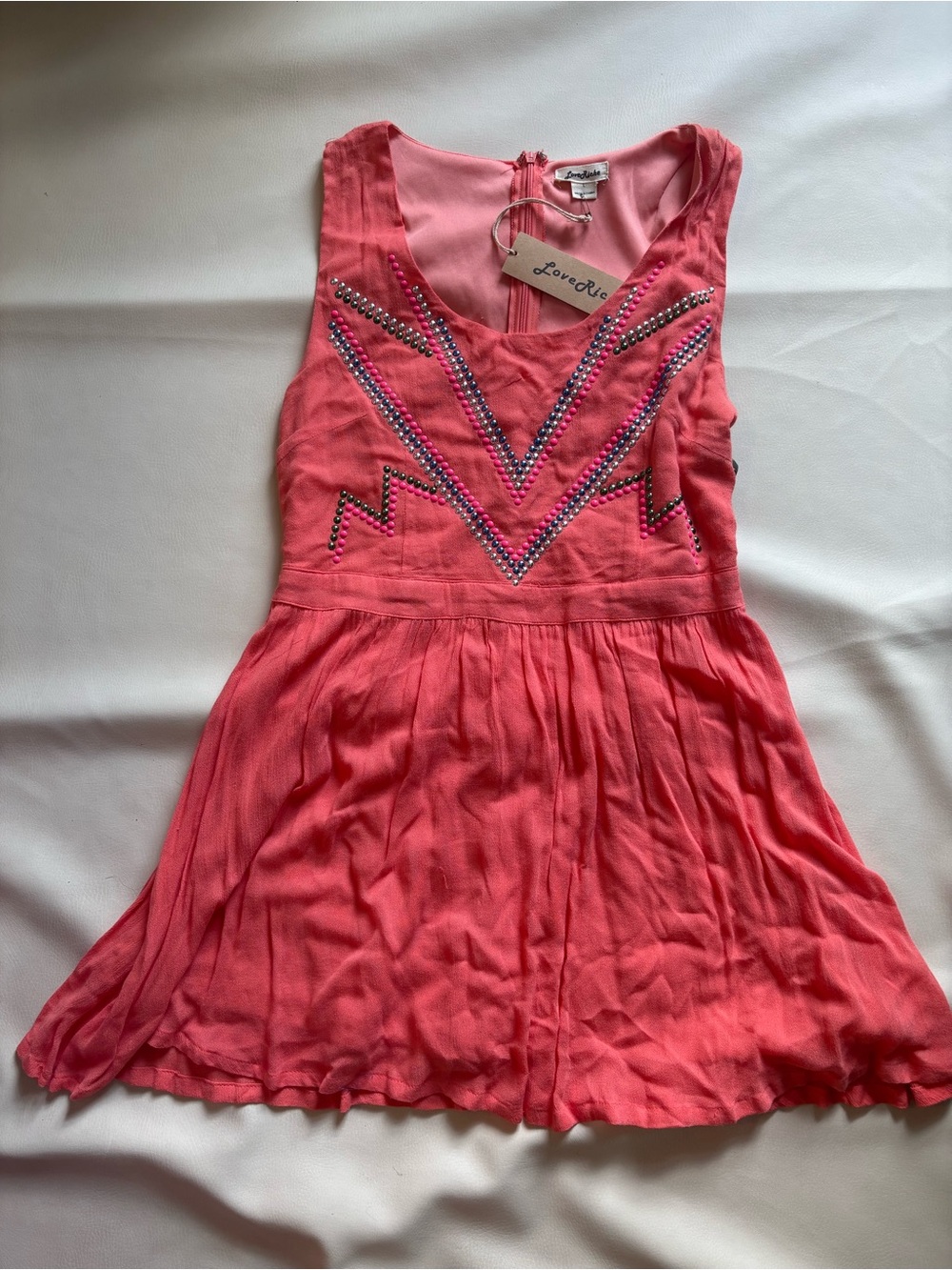 Love Riche Coral Pink Sleeveless Beaded Fit-and-Flare Dress